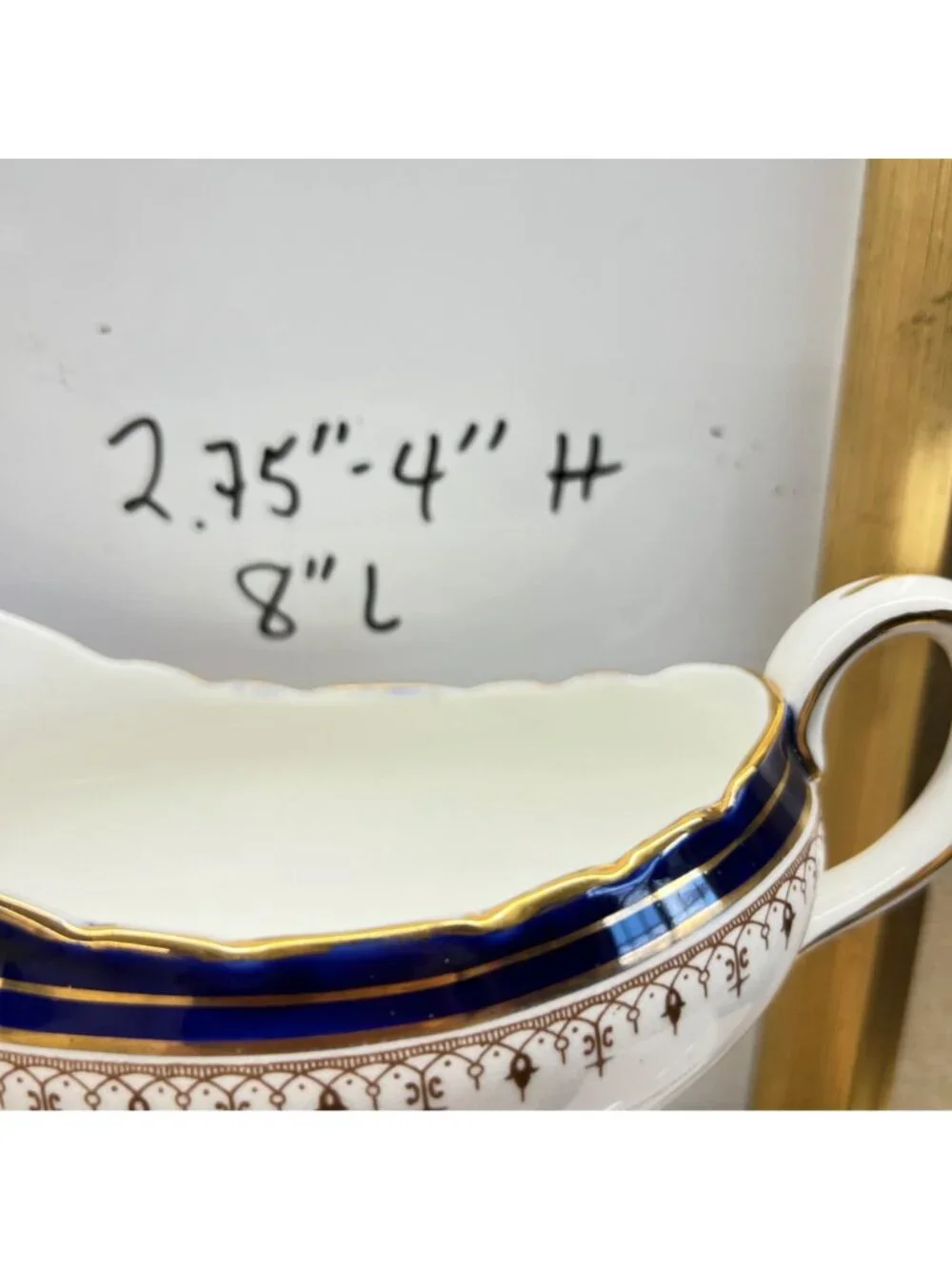Aynsley Leighton Wavy Edge Cobalt Blue Sauce Boat Bone China Gold Trim